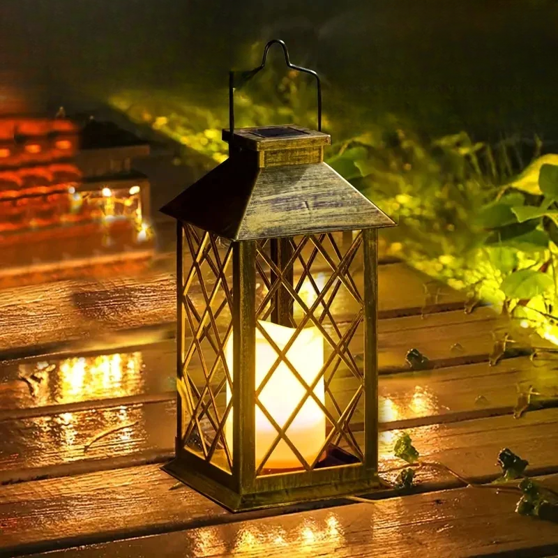 Vintage Solar-Powered Garden Lantern with Flickering LED Candle