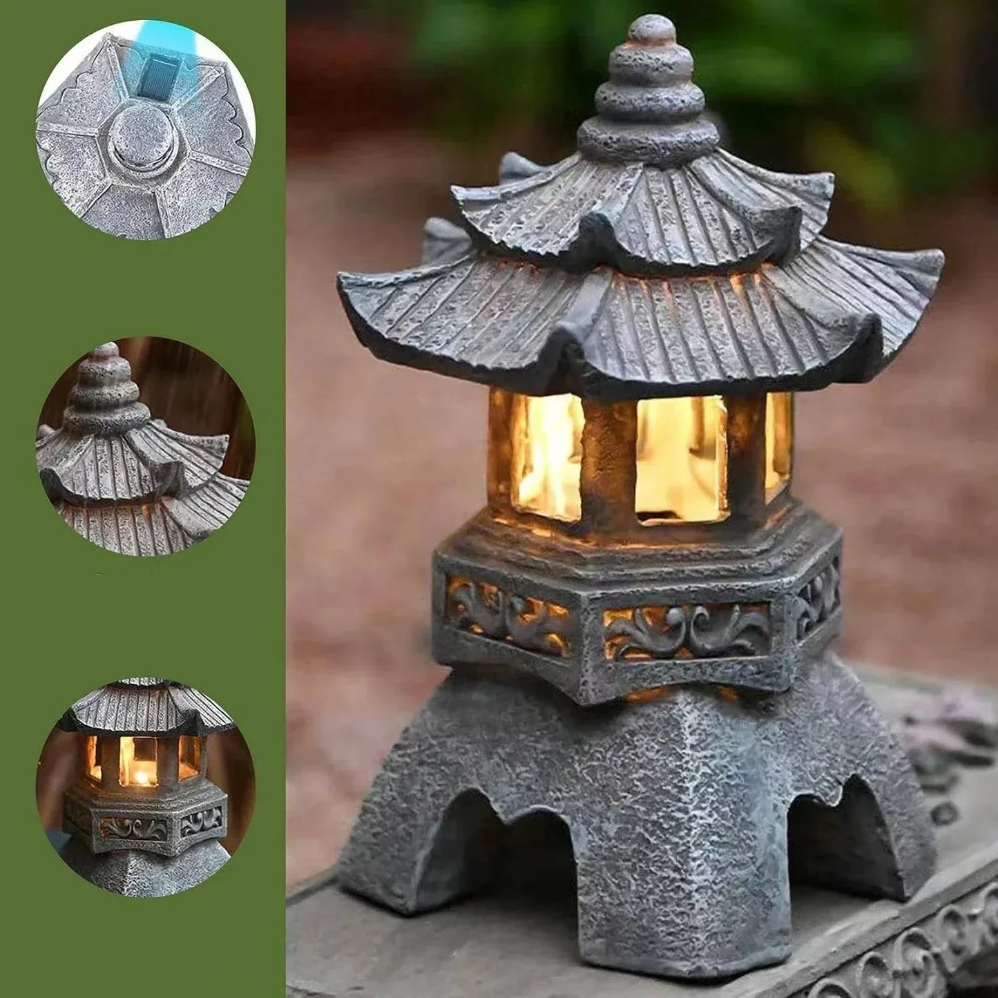 Japanese-Style Solar Pagoda Garden Lantern