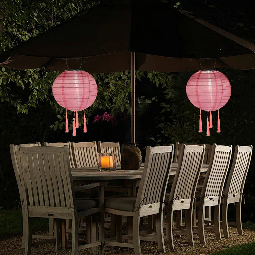 Solar-Powered Hanging Chinese Lanterns for Outdoor Decoration