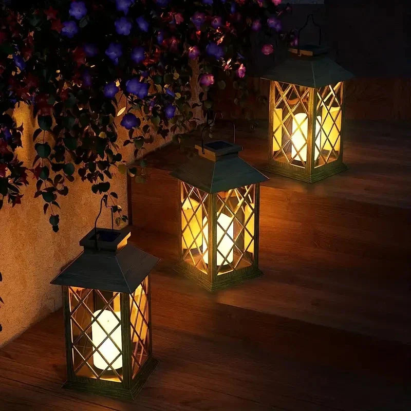 Vintage Solar-Powered Garden Lantern with Flickering LED Candle