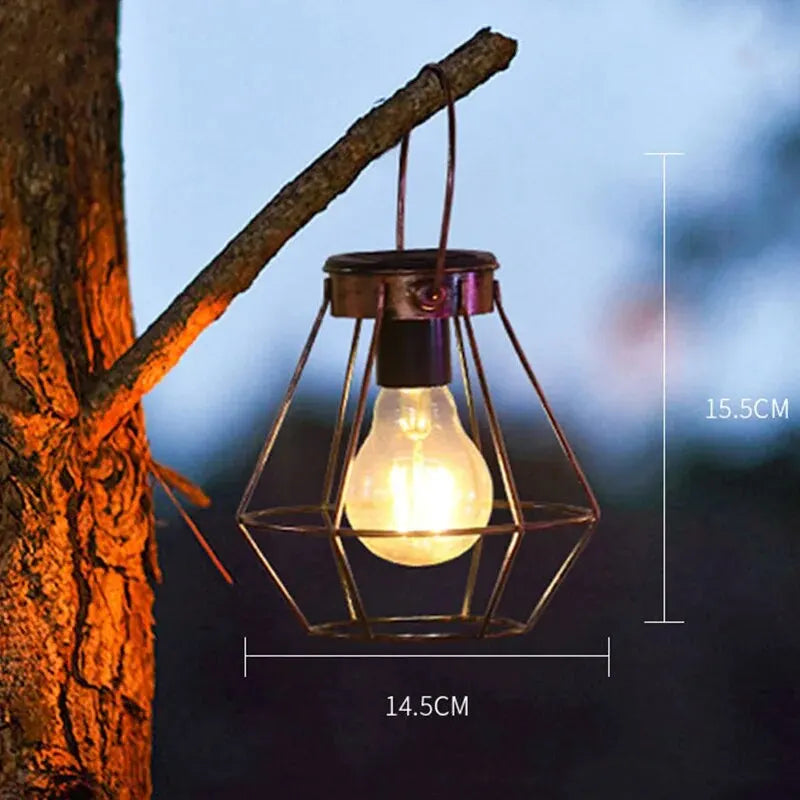 Rustic Solar Hanging Lantern with Vintage Cage Design