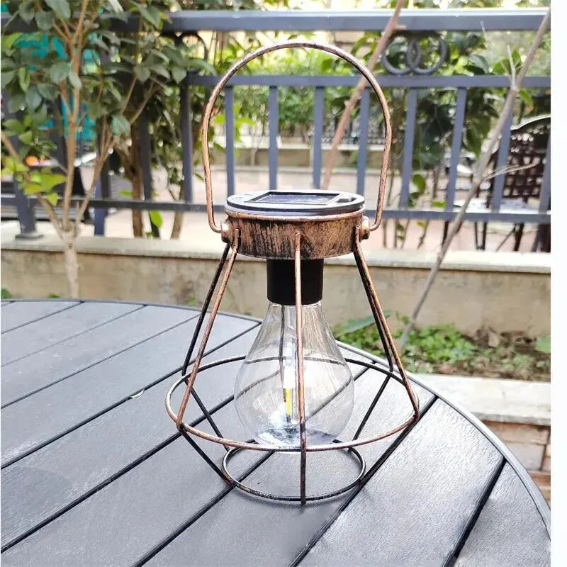 Rustic Solar Hanging Lantern with Vintage Cage Design