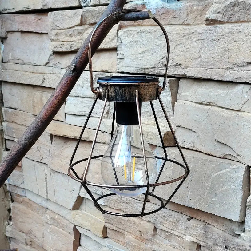 Rustic Solar Hanging Lantern with Vintage Cage Design