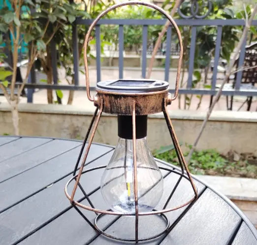 Rustic Solar Hanging Lantern with Vintage Cage Design