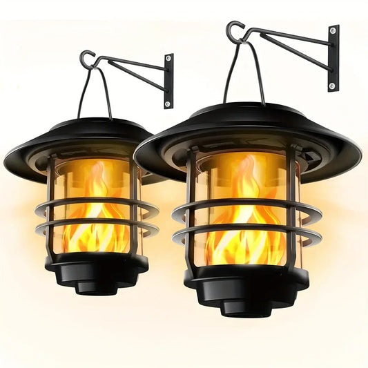 Solar Flame Wall Lanterns with Flickering Flame Effect