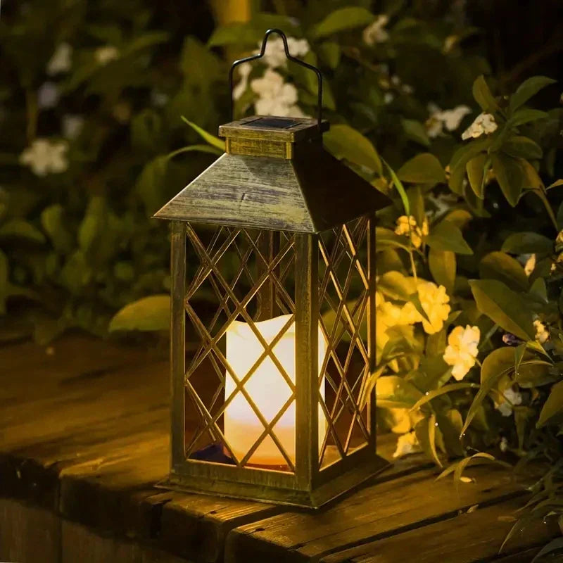 Vintage Solar-Powered Garden Lantern with Flickering LED Candle