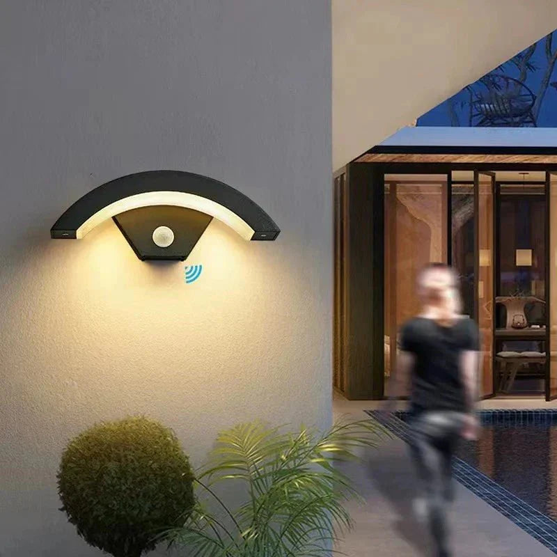 ArcSense Motion Sensor Outdoor Wall Light - Modern Curved LED Lamp