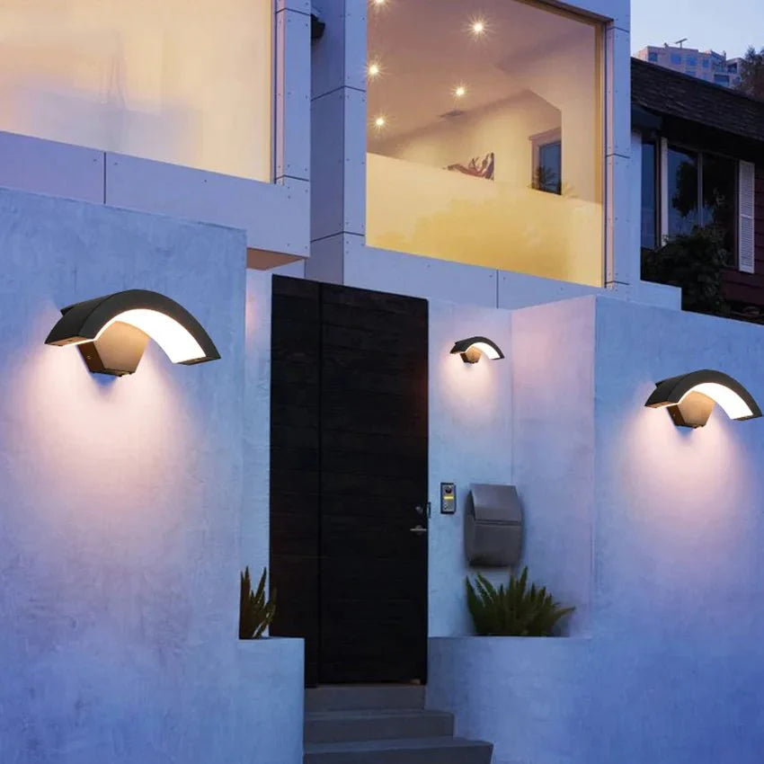 ArcSense Motion Sensor Outdoor Wall Light - Modern Curved LED Lamp