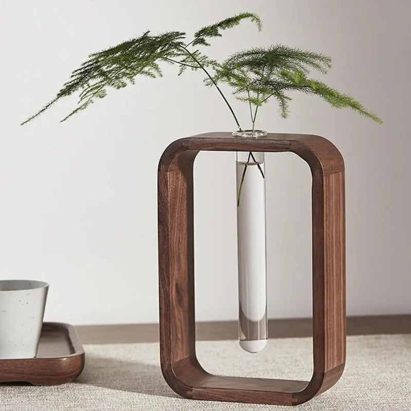 Artistic Hydroponic Glass & Wooden Vase